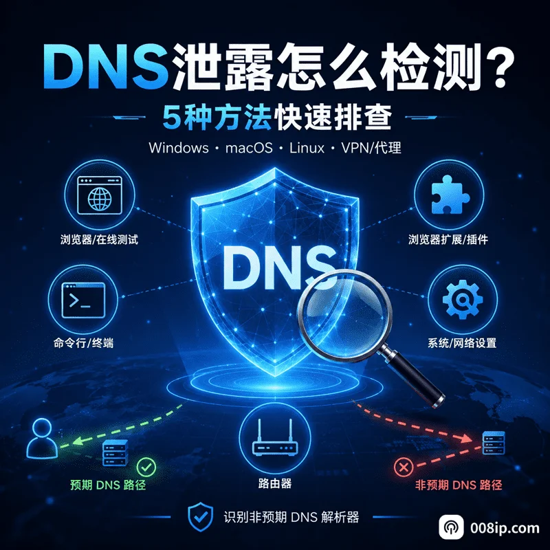 DNS泄露怎么检测?5种方法排查 Windows、macOS、Linux 与 VPN/代理