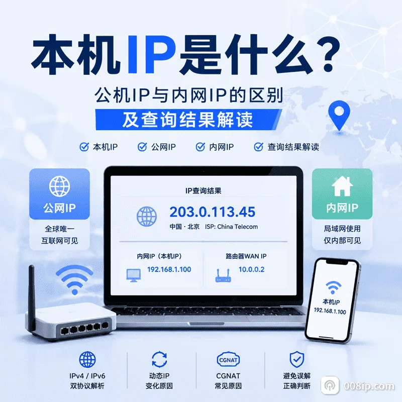 本机IP查询,展示公网IP、内网IP、路由器WAN地址的区别以及IPv4、IPv6和CGNAT网络解析
